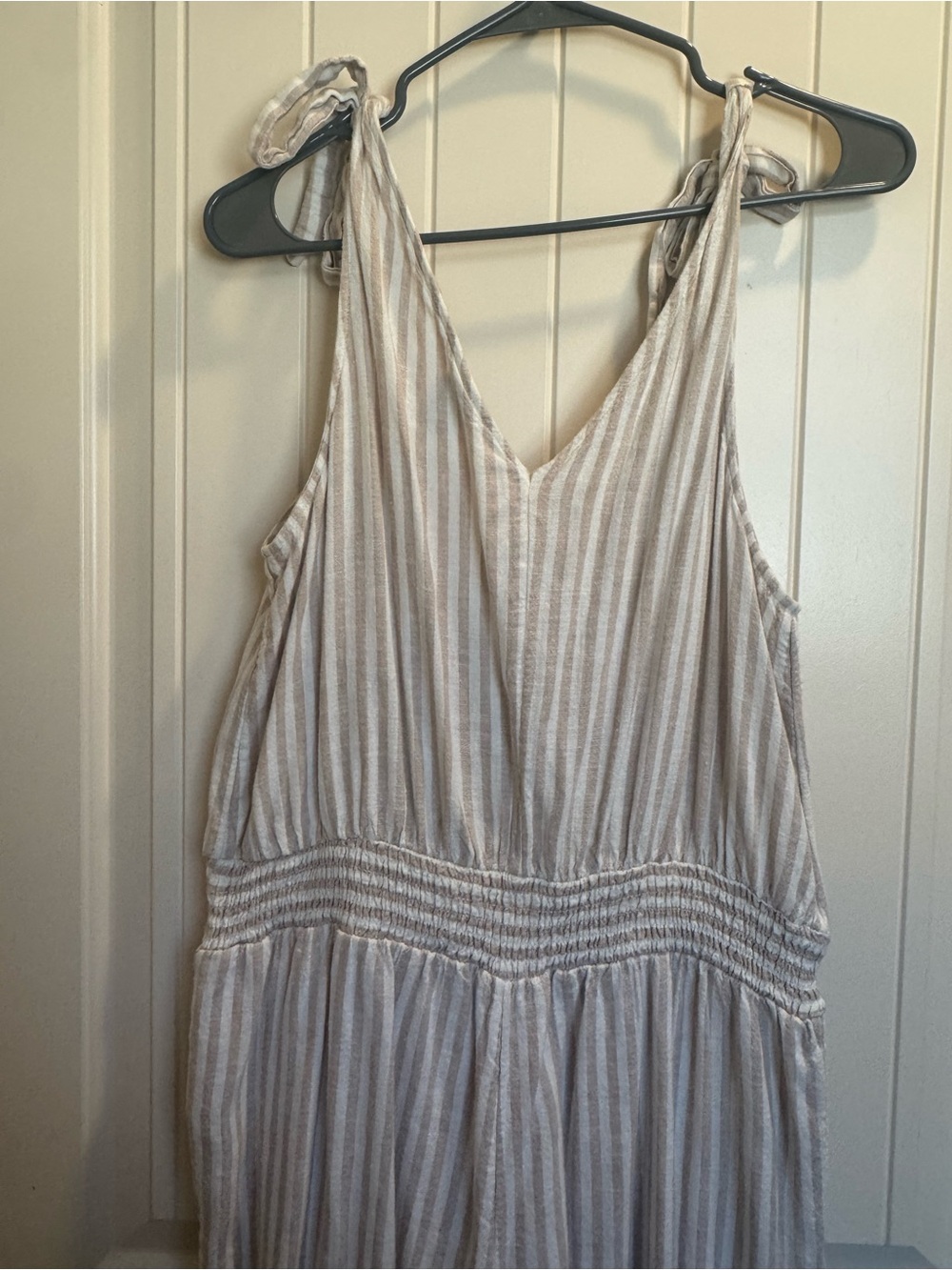 a new day Beige and White Striped Tie-Shoulder jumpsuit